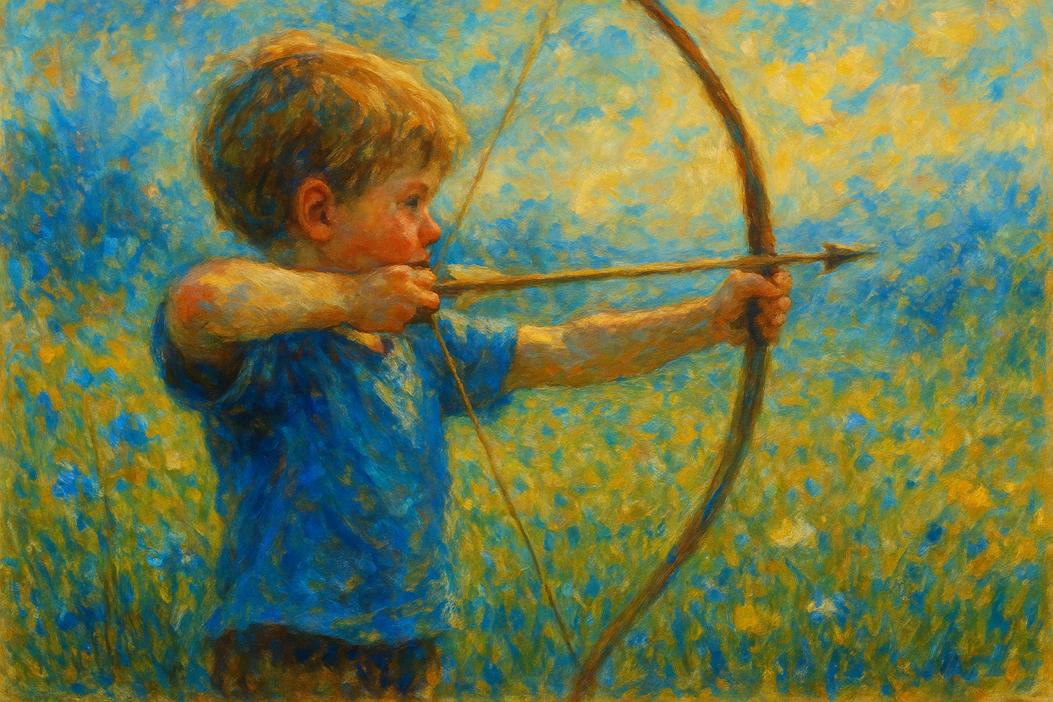 kid with bow painting